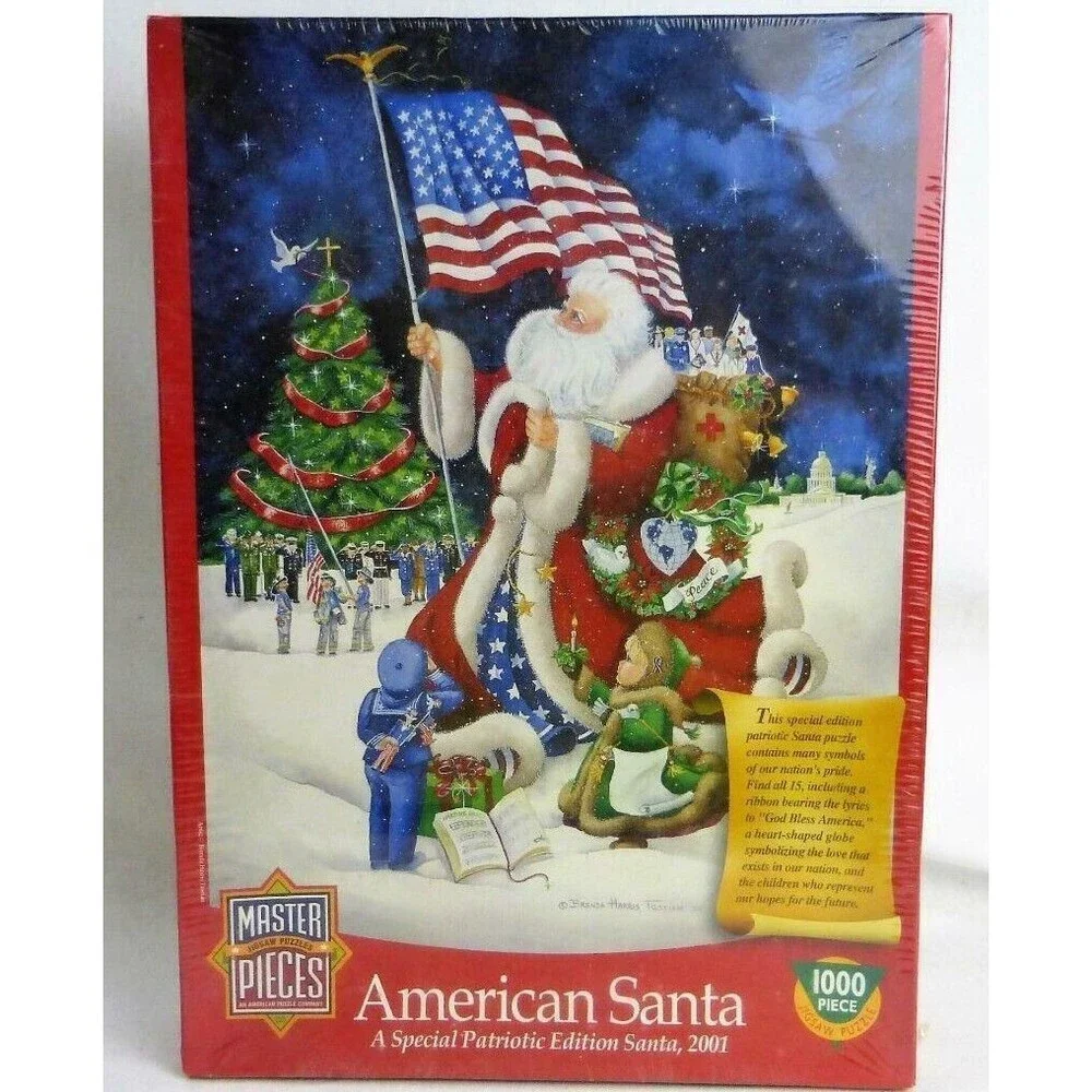 Christmas Jigsaw Puzzle 1000pc rare Master Patriotic Symbols American Santa